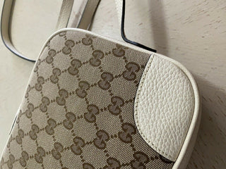 Neue Gucci GG Monogram Leder/Canvas Umhängetasche Braun/Creme 449413