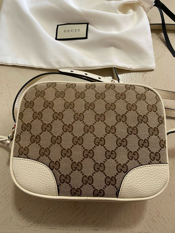 New Gucci GG Monogram Leather/Canvas Crossbody Shoulder Bag Brown/Cream 449413