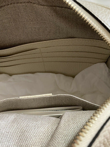 New Gucci GG Monogram Leather/Canvas Crossbody Shoulder Bag Brown/Cream 449413