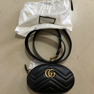 New Gucci GG Marmont Matelasse Leather Belt Bag Black 476434 Size 95/38