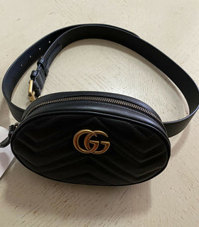 New Gucci GG Marmont Matelasse Leather Belt Bag Black 476434 Size 95/38
