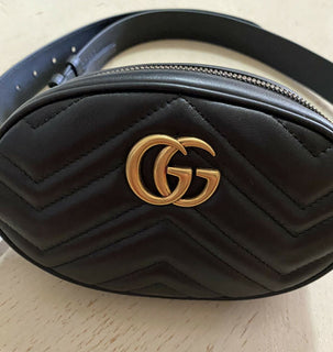 New Gucci GG Marmont Matelasse Leather Belt Bag Black 476434 Size 95/38