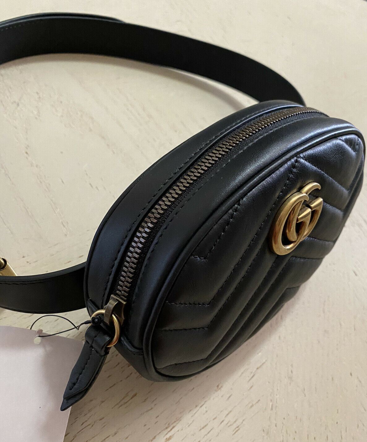 New Gucci GG Marmont Matelasse Leather Belt Bag Black 476434 Size 95/38