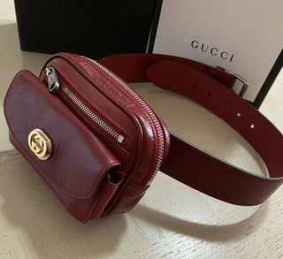 Новая кожаная поясная сумка Gucci GG Marmont Matelasse, красная 597676, размер 70/28, Италия