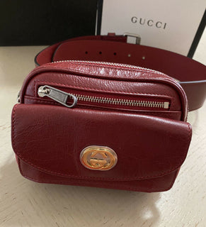 Новая кожаная поясная сумка Gucci GG Marmont Matelasse, красная 597676, размер 70/28, Италия