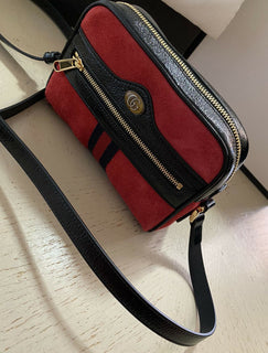 Neue Gucci GG Monogram Umhängetasche aus Leder/Wildleder Rot/Schwarz 517350