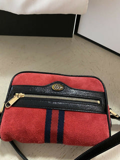 Neue Gucci GG Monogram Umhängetasche aus Leder/Wildleder Rot/Schwarz 517350