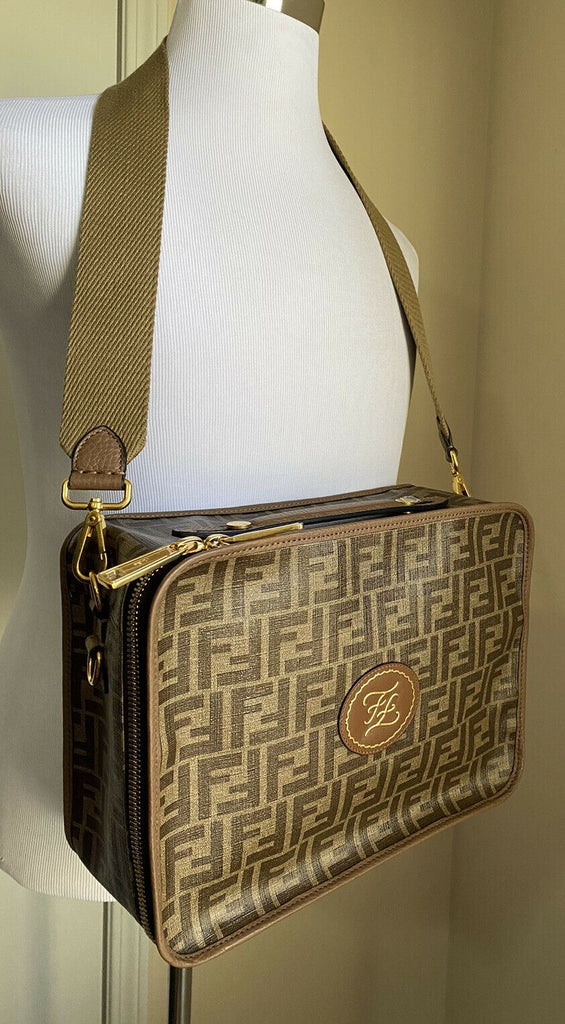 Neu $2350 Fendi Herren Kleine FF Monogramm Reiseetui Umhängetasche Braun 7VV137
