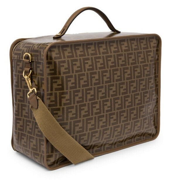 New $2350 Fendi Men Small FF Monogram Travel Case Shoulder Bag Brown 7VV137