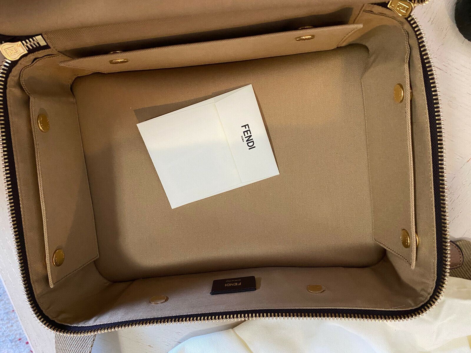 New $2350 Fendi Men Small FF Monogram Travel Case Shoulder Bag Brown 7VV137