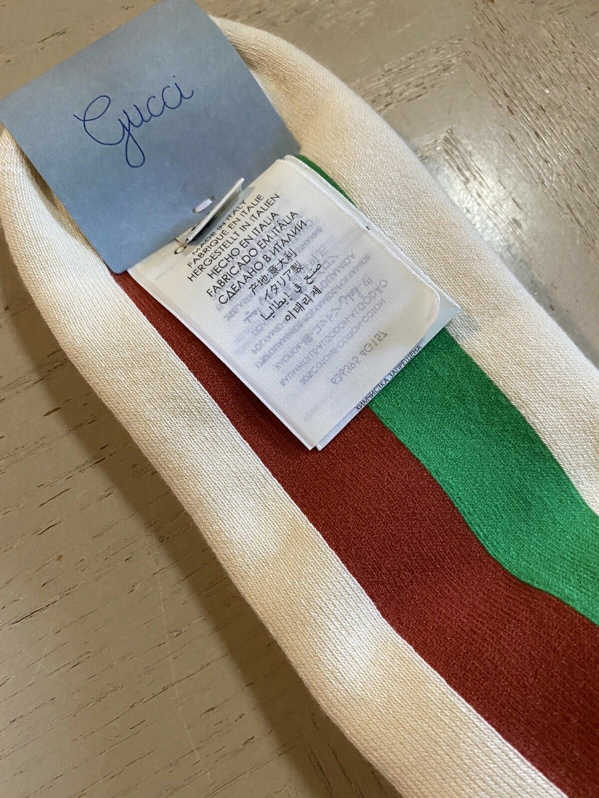 Neu mit Etikett: Gucci NOT FAKE Socken mit Streifen in Rot/Grün/Elfenbein, Größe M, Italien