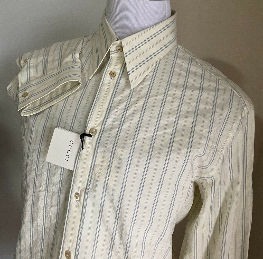 Neues Gucci Herren-Hemd mit ausgewaschenen Streifen, Nat. Weiß/Blau XL (50 Eu) Italien