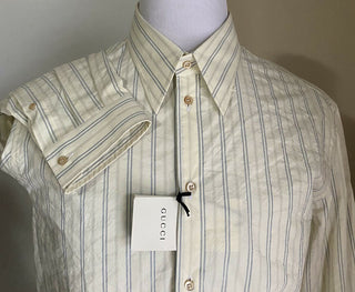 Neues Gucci Herren-Hemd mit ausgewaschenen Streifen, Nat. Weiß/Blau XL (50 Eu) Italien