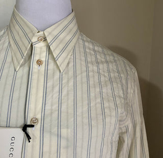 Neues Gucci Herren-Hemd mit ausgewaschenen Streifen, Nat. Weiß/Blau XL (50 Eu) Italien