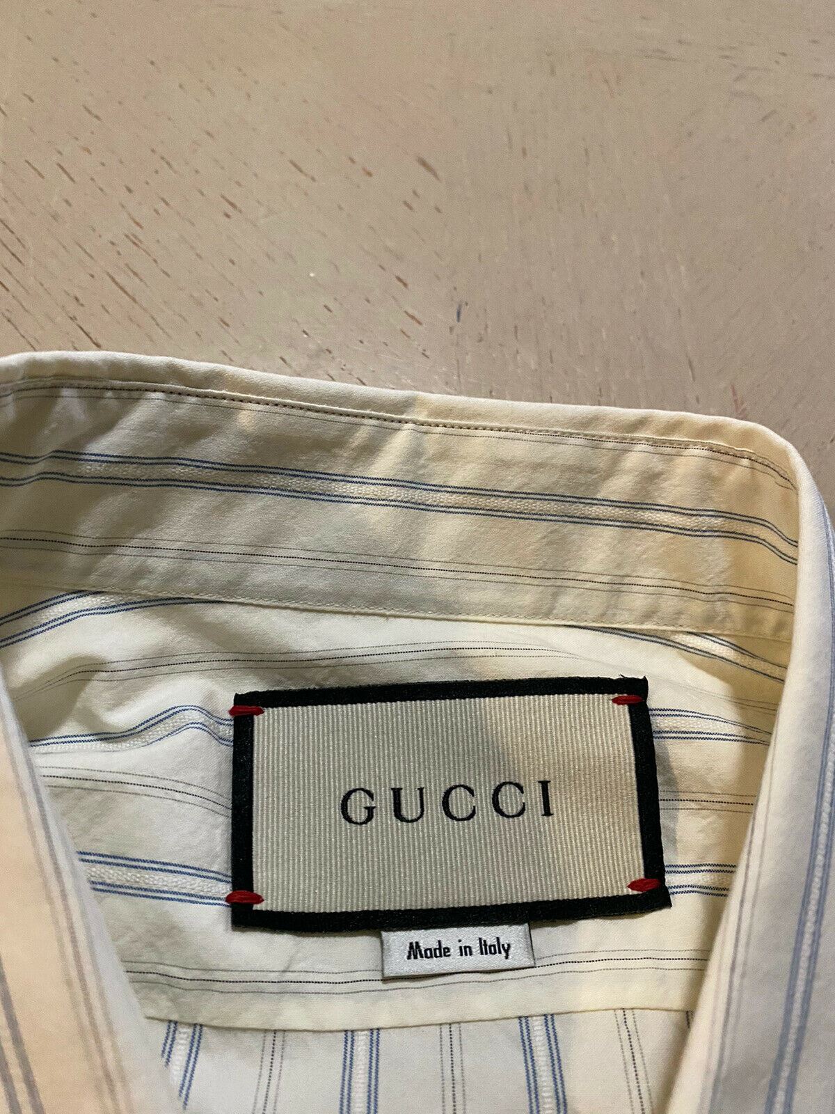 New Gucci Men’s Washed Stripe Oversized Shirt Nat. White/Blue XL ( 50 Eu ) Italy