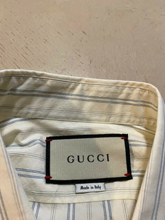 Neues Gucci Herren-Hemd mit ausgewaschenen Streifen, Nat. Weiß/Blau XL (50 Eu) Italien