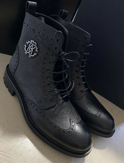 Neue 720 $ Roberto Cavalli Herren Lederstiefel Schuhe Schwarz 11,5 US/44,5 Eu Italien 