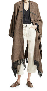 Neu $1595 Brunello Cucinelli Damen Geometry Caffed Belted Pants Oatmeal 10 US
