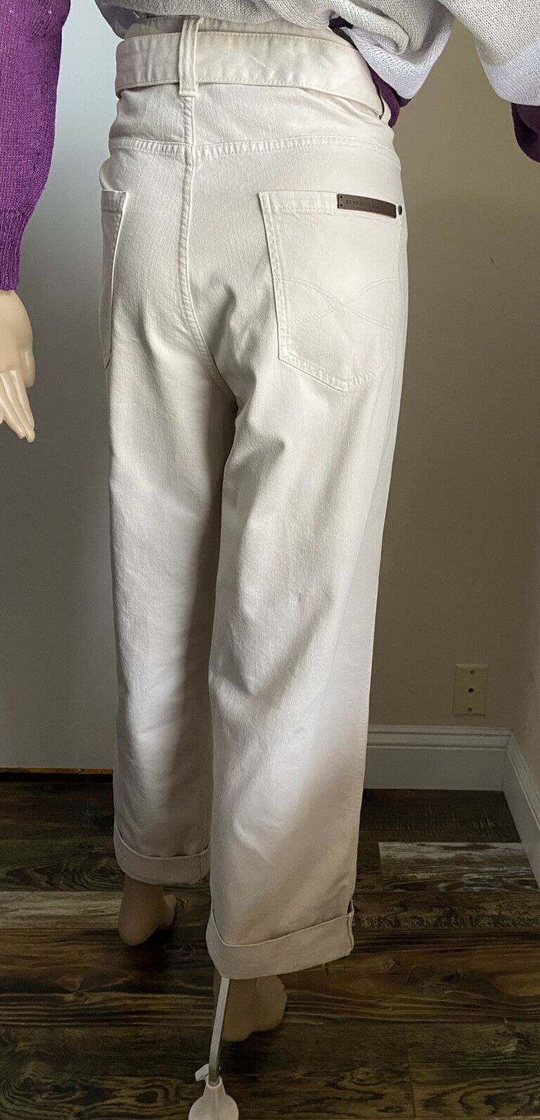 New $1595 Brunello Cucinelli Women Geometry Caffed Belted Pants Oatmeal 10 US