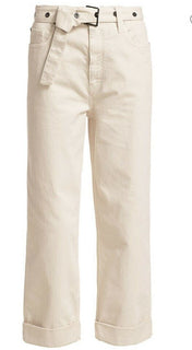 Neu $1595 Brunello Cucinelli Damen Geometry Caffed Belted Pants Oatmeal 10 US