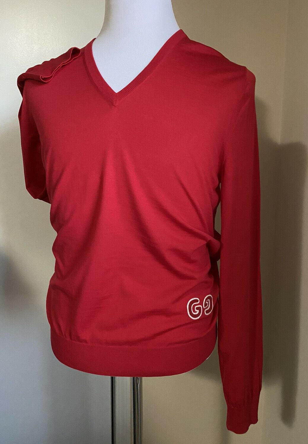 NWT $1200 Gucci Men Wool V Neck Sweater Red Size XL Italy