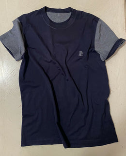 495 $ Brunello Cucinelli Herren-T-Shirt Slim Fit Marine/Grau Größe M Italien