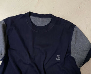 495 $ Brunello Cucinelli Herren-T-Shirt Slim Fit Marine/Grau Größe M Italien