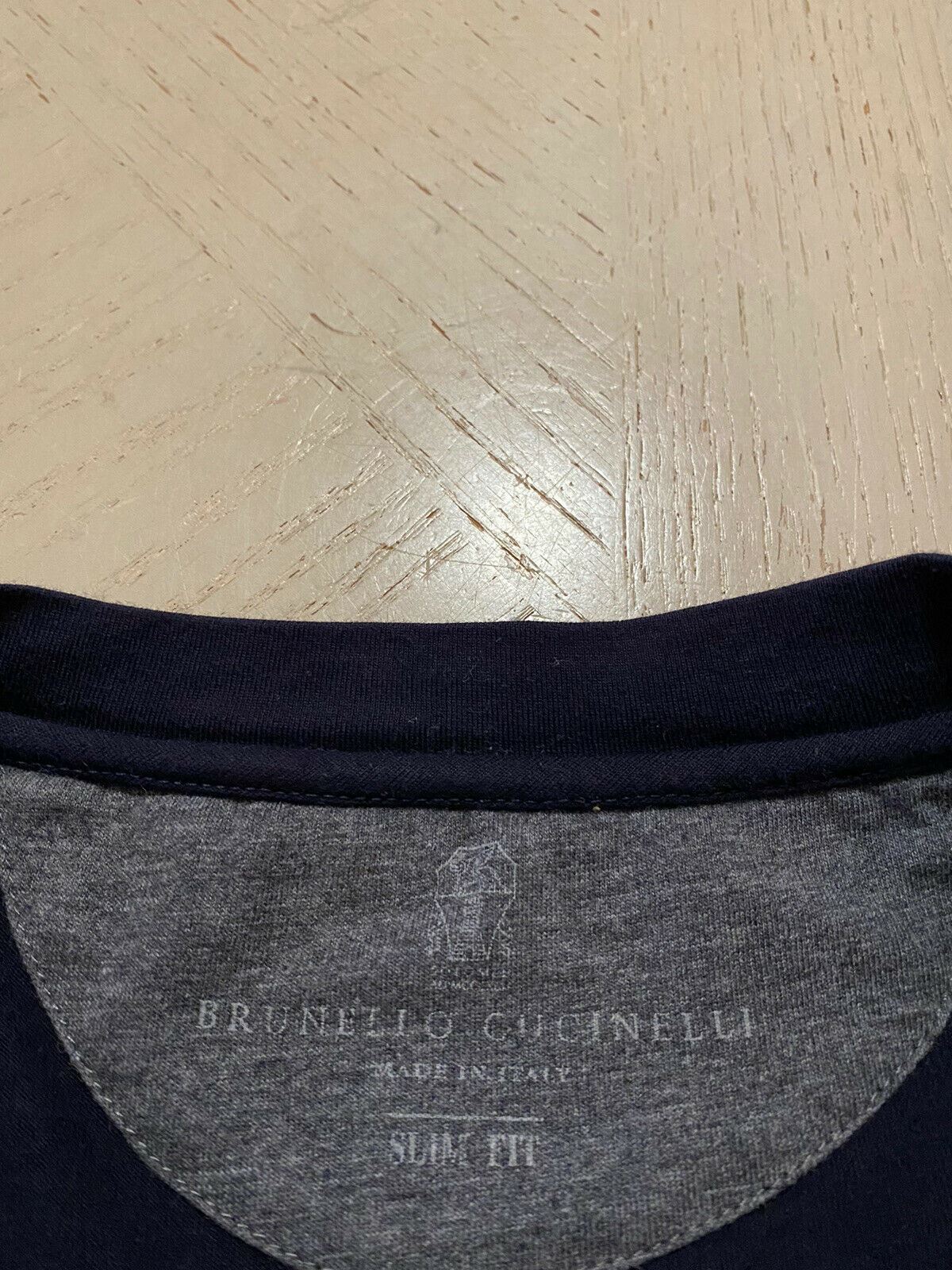 $495 Brunello Cucinelli Mens T Shirt Slim Fit Navy/Gray Size M Italy