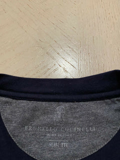 495 $ Brunello Cucinelli Herren-T-Shirt Slim Fit Marine/Grau Größe M Italien