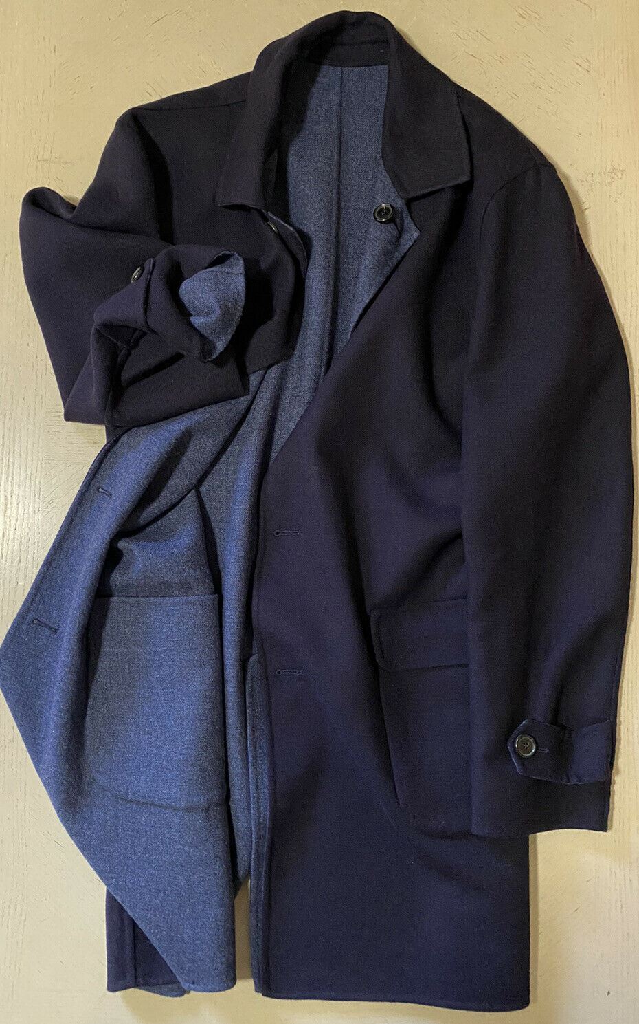 Neu 2495 $ Corneliani Reversible Wolle/Bargeld. Decklack Marineblau/Blau 42R US (52R Eu)