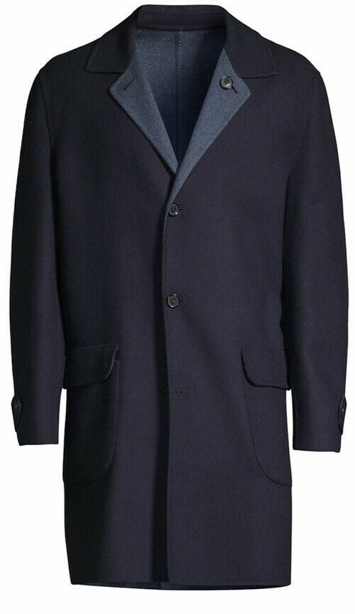 Neu 2495 $ Corneliani Reversible Wolle/Bargeld. Decklack Marineblau/Blau 42R US (52R Eu)