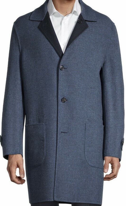 Neu 2495 $ Corneliani Reversible Wolle/Bargeld. Decklack Marineblau/Blau 42R US (52R Eu)