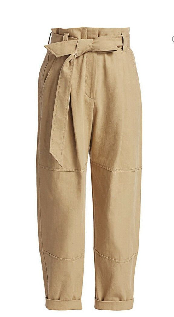 Neu $1595 Brunello Cucinelli Damen-Hose aus Leinen/Baumwolle mit Gürtel, Braun, 12 US