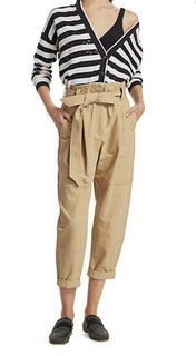 Neu $1595 Brunello Cucinelli Damen-Hose aus Leinen/Baumwolle mit Gürtel, Braun, 12 US
