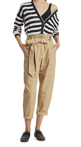 New $1595 Brunello Cucinelli Women Linen/Cotton Belted Pants Brown 12 US