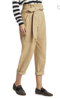 Neu $1595 Brunello Cucinelli Damen-Hose aus Leinen/Baumwolle mit Gürtel, Braun, 12 US