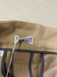 Neu $1595 Brunello Cucinelli Damen-Hose aus Leinen/Baumwolle mit Gürtel, Braun, 12 US