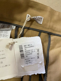 Neu $1595 Brunello Cucinelli Damen-Hose aus Leinen/Baumwolle mit Gürtel, Braun, 12 US