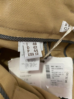 Neu $1595 Brunello Cucinelli Damen-Hose aus Leinen/Baumwolle mit Gürtel, Braun, 12 US