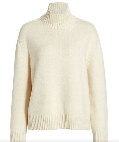 New $1950 Loro Piana Women Dolce Vita Turtleneck Cashmere Sweater Cream S Italy