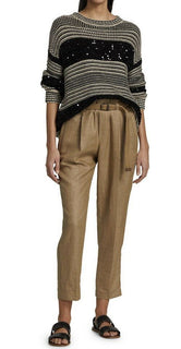 Neu $1995 Brunello Cucinelli Damen Pailette Stripe Pullover Schwarz/Grau L