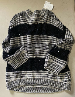 Neu $1995 Brunello Cucinelli Damen Pailette Stripe Pullover Schwarz/Grau L