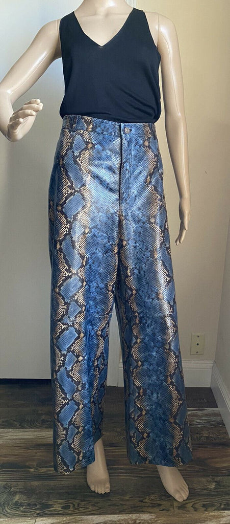New $2998 Lafayette 148 New York Women Snake Leather Pants Blue/Multicolor 16 US
