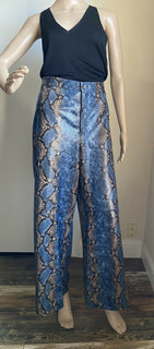 New $2998 Lafayette 148 New York Women Snake Leather Pants Blue/Multicolor 16 US