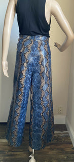 New $2998 Lafayette 148 New York Women Snake Leather Pants Blue/Multicolor 16 US