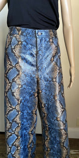 New $2998 Lafayette 148 New York Women Snake Leather Pants Blue/Multicolor 16 US
