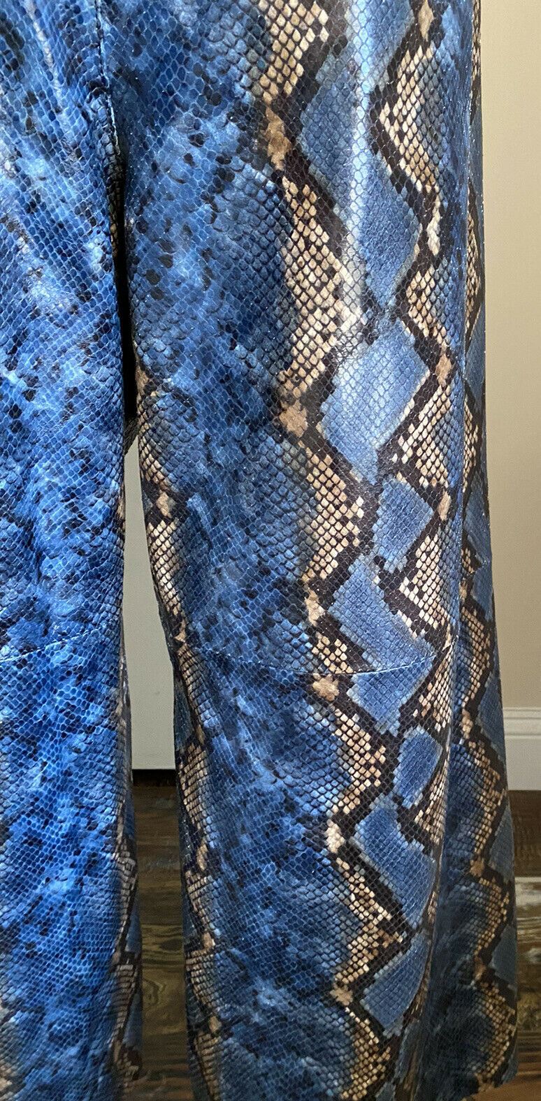 New $2998 Lafayette 148 New York Women Snake Leather Pants Blue/Multicolor 16 US