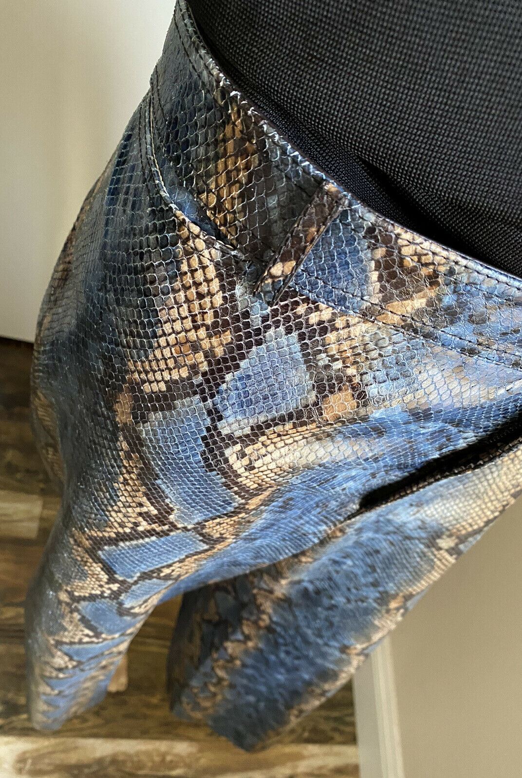 New $2998 Lafayette 148 New York Women Snake Leather Pants Blue/Multicolor 16 US