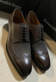 Neu $ 1495 Ermenegildo Zegna Couture Oxford-Lederschuhe Braun 10,5 US Italien