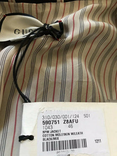 Neu $2400 Gucci Herren Baumwoll-Moleskin mit Ledermanteljacke Schwarz 36 US (46 Eu)